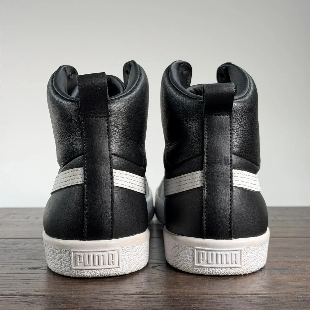 PUMA Clyde Hi-Top Sneakers‎ Mens 9.5 Black/White Retro Leather Classic Trainers